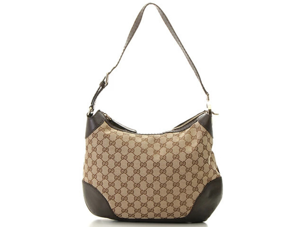 Gucci GG Canvas Hobo Bag Beige Cream Brown